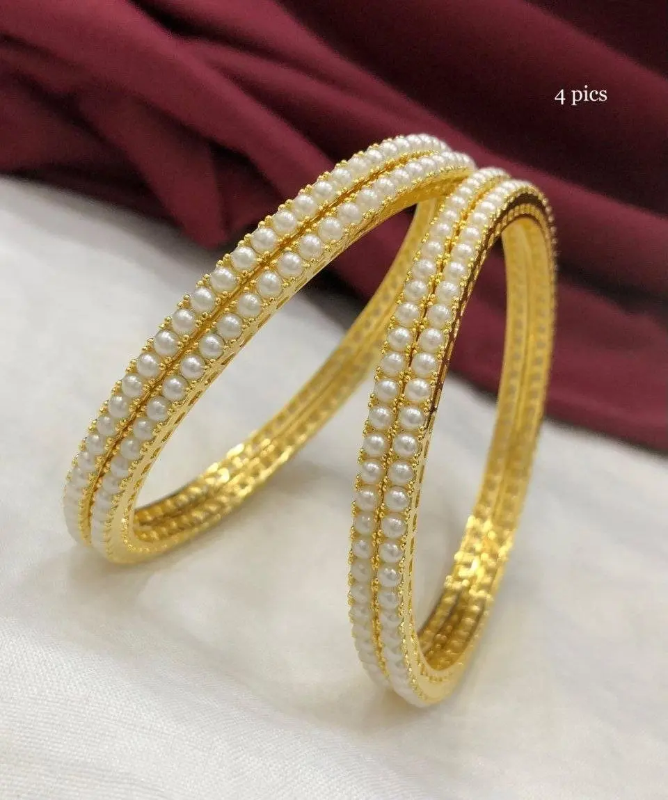 Pearl Stone Bangles - Set of 4